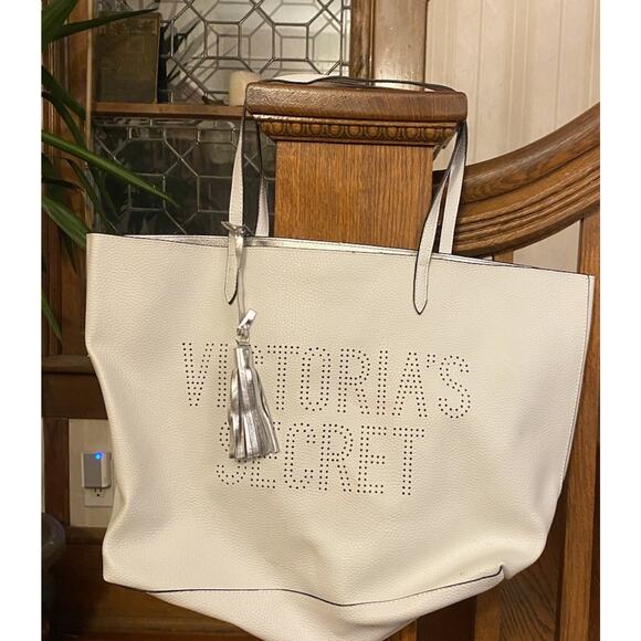 Victoria Secret White Perforated Vegan Leather Tote Bag NWT - Picture 1 of 6